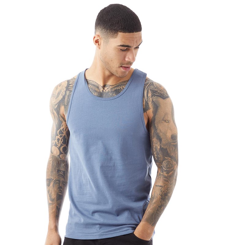 Buy Fluid Mens Plain Muscle Back Vest Vintage Indigo