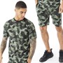 Fluid Mens Camo Print T-Shirt And Fleece Shorts Set Green Camo