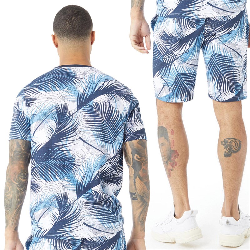 Fluid Herre Palm Print Sæt Marineblå