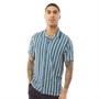 Fluid Mens Vertical Stripe Viscose Rever Collar Short Sleeve Shirt Blue