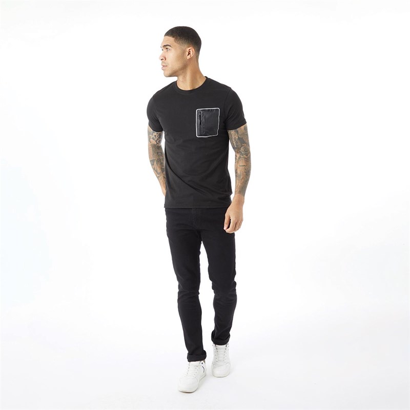 Fluid Mens T-Shirt With Woven Pocket Black