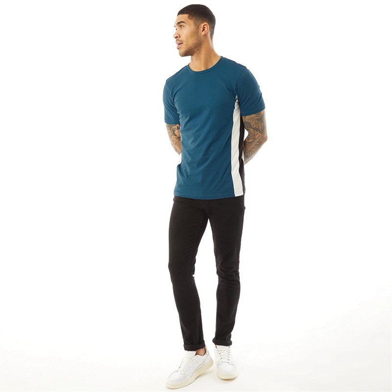 Fluid Mens Side Stripe T-Shirt Bright Blue