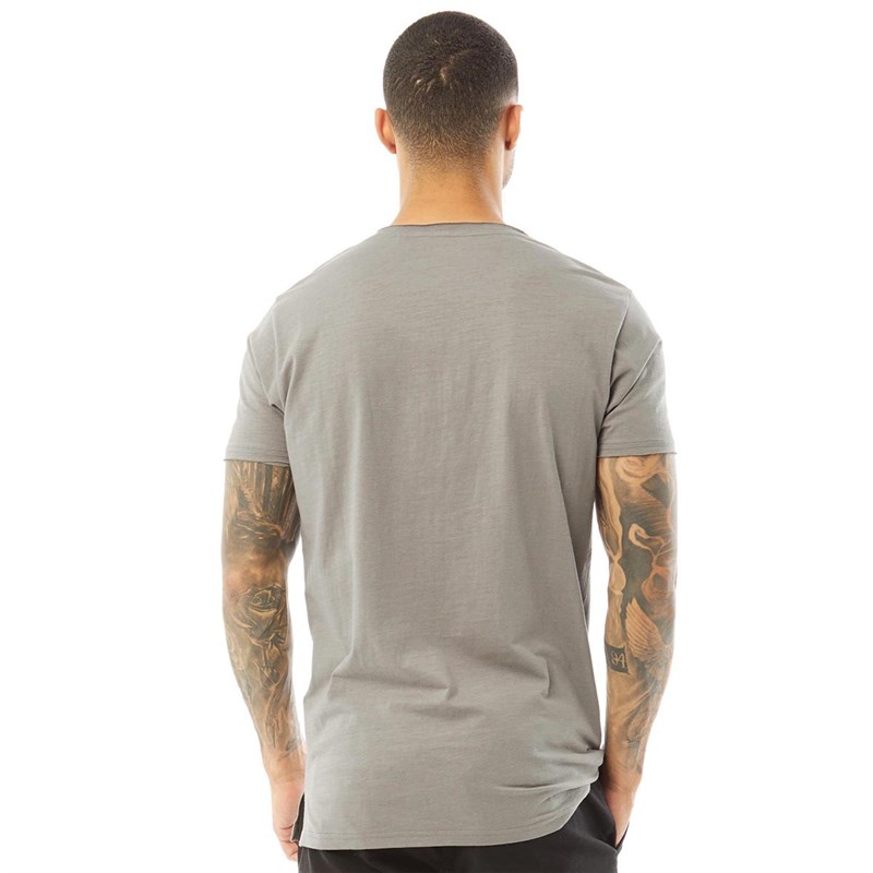 Fluid Mens Longline Raw Edge T-Shirt Steel Grey