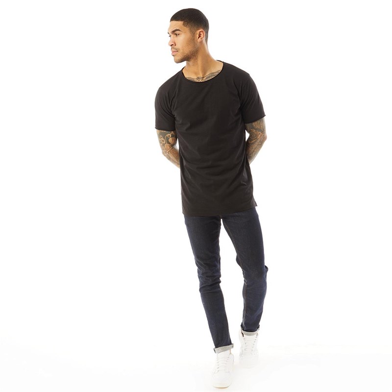 Fluid Mens Longline Raw Edge T-Shirt Black