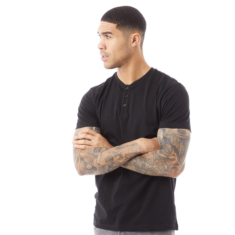 Fluid Mens Slub Henley T-Shirt Black