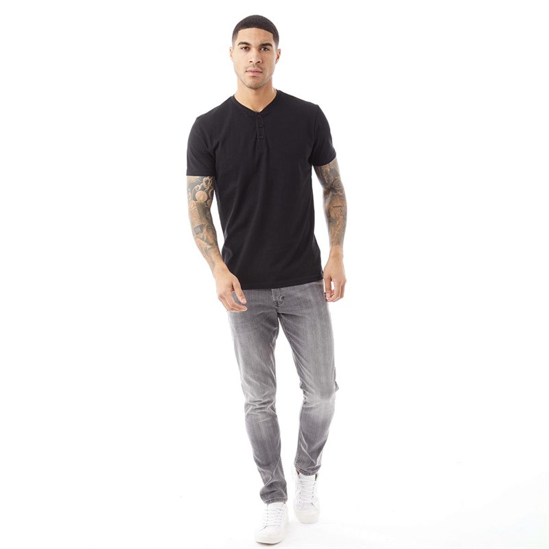 Fluid Mens Slub Henley T-Shirt Black