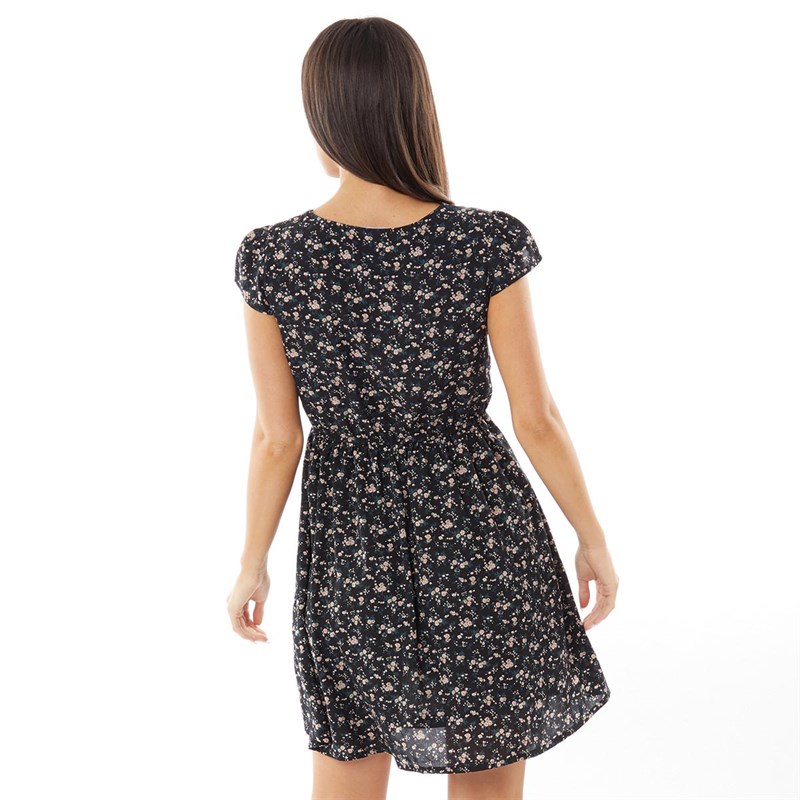 Fluid Dames Bloemenjurken Zwart