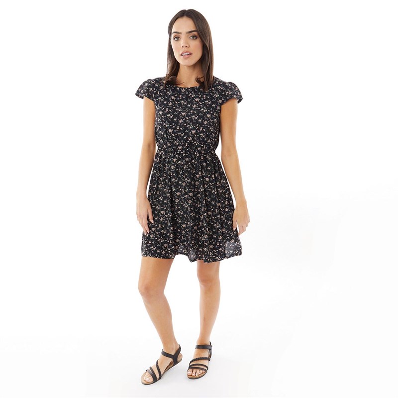 Fluid Dames Bloemenjurken Zwart