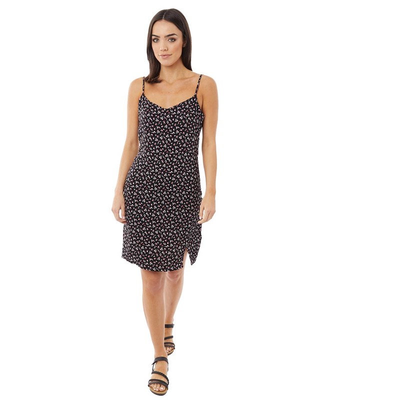 Fluid Womens Mini Slip Polyester Dress Black Floral