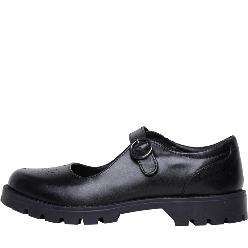 Fluid Junior Leather Cleated Sole T-Bar Shoes Black