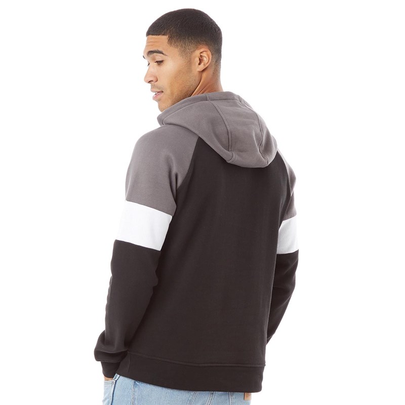 Fluid Mens Stripe Sleeve Hoodie Black/Castlerock Grey