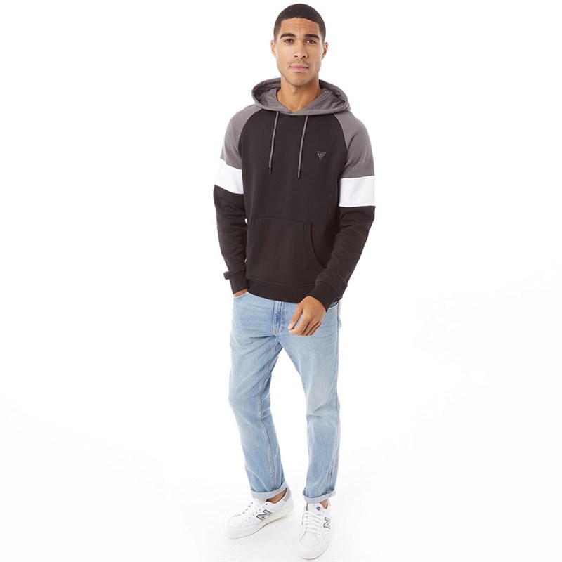 Fluid Mens Stripe Sleeve Hoodie Black/Castlerock Grey