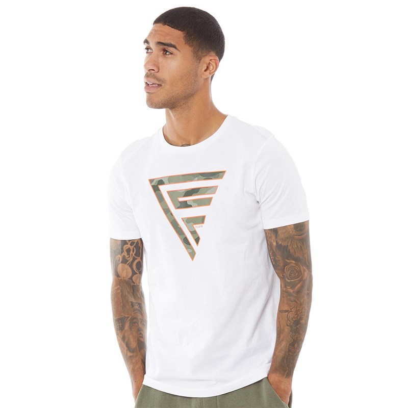 Fluid Mens Camo Logo T-Shirt White