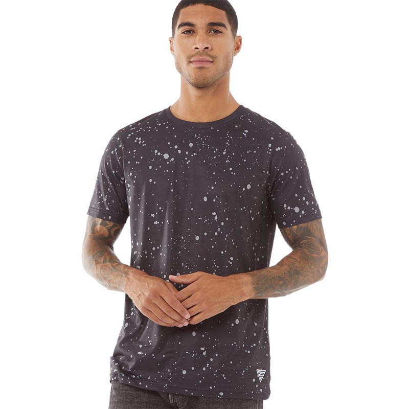 Fluid Mens Splatter Print T-Shirt Black/Sedona Grey