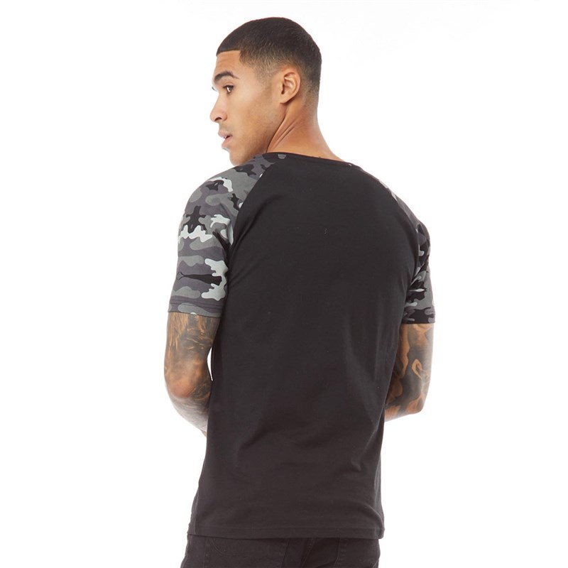 Fluid Mens Camo Sleeve Raglan T-Shirt Black