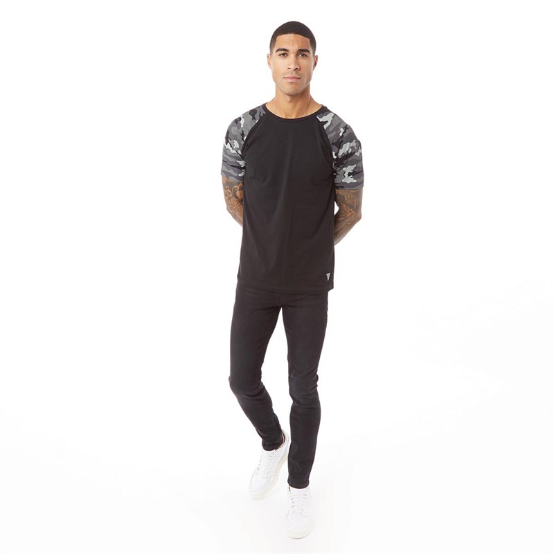 Fluid Mens Camo Sleeve Raglan T-Shirt Black