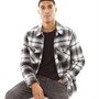 Fluid Mens Sherpa Lined Checked Overshirt Black/White