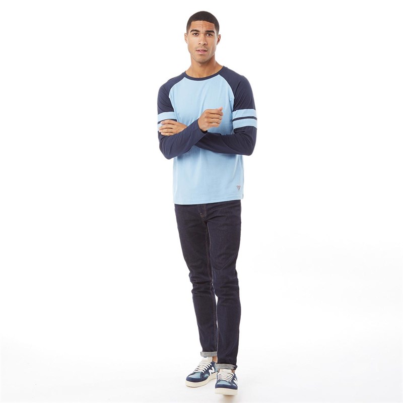 Fluid Mens Long Sleeve Raglan Top Dusky Blue/Navy