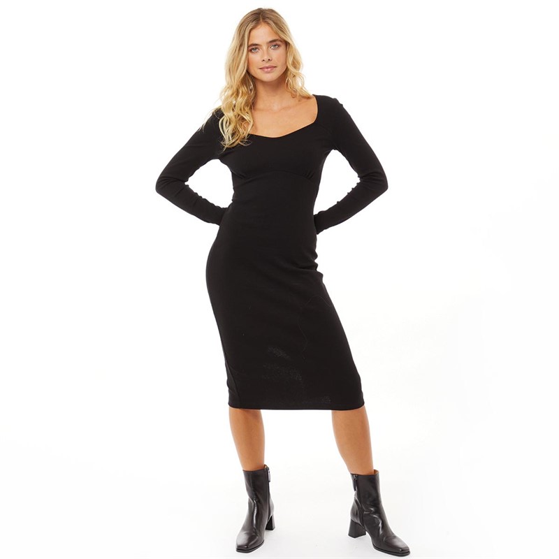 Fluid Womens Midi Rib Dress Black