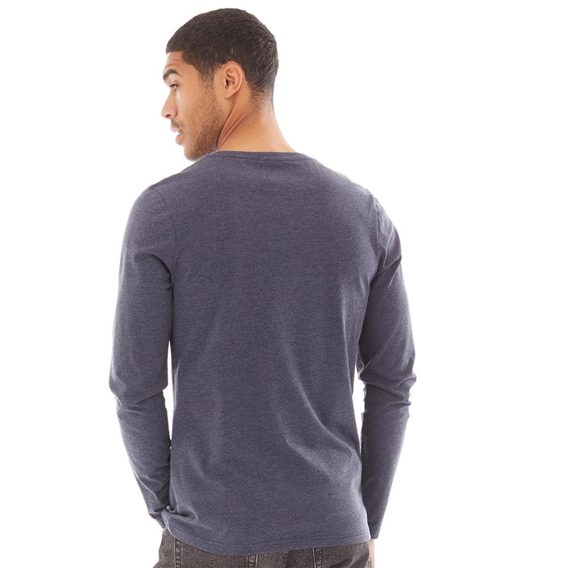 Fluid Mens Plain Long Sleeve Top Navy Marl