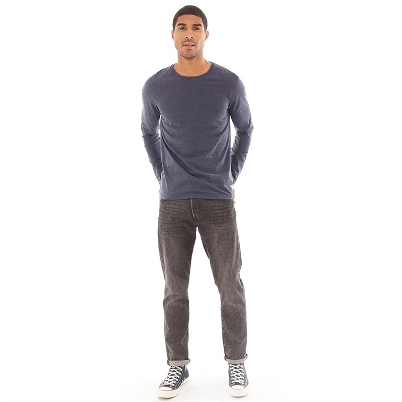 Fluid Mens Plain Long Sleeve Top Navy Marl