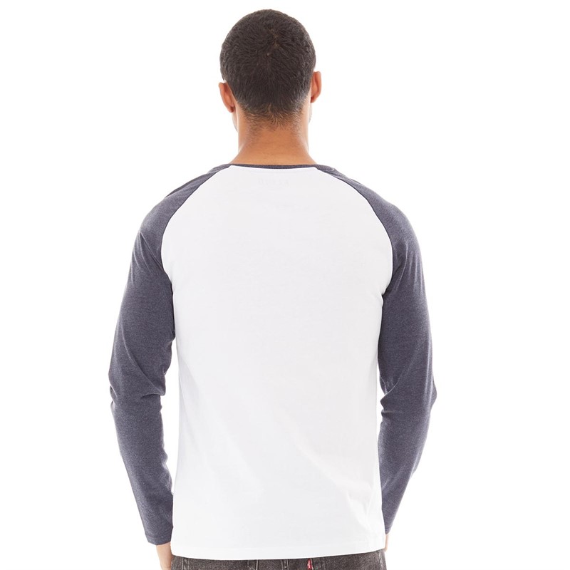 Fluid Mens Raglan Long Sleeve Top White/Navy Marl