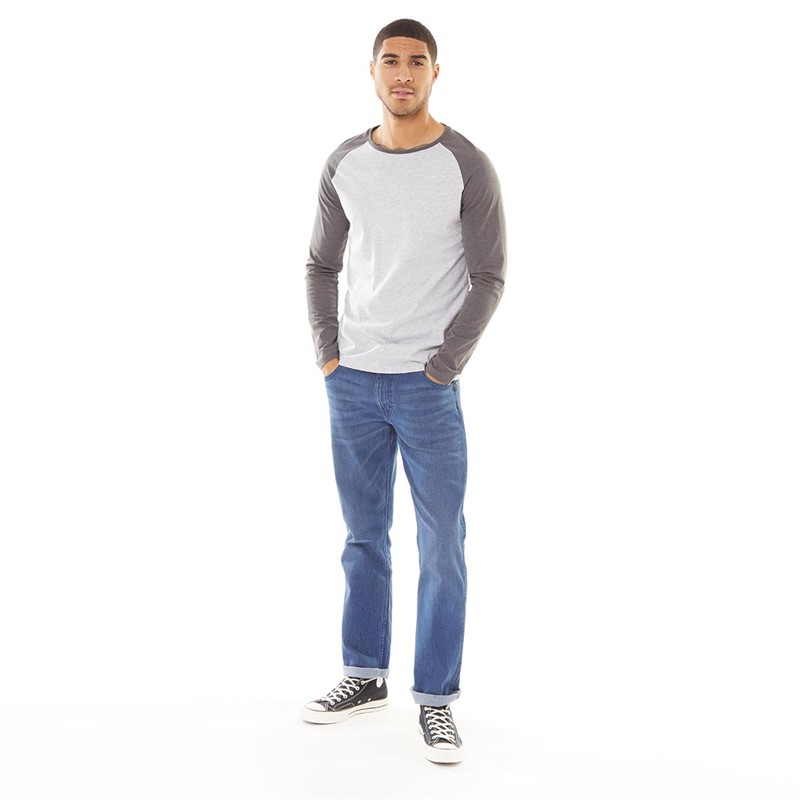 Fluid Mens Raglan Long Sleeve Top Light Grey Marl/Charcoal Marl