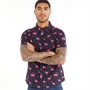 Fluid Mens Flamingo Print Short Sleeve Shirt Navy Multi