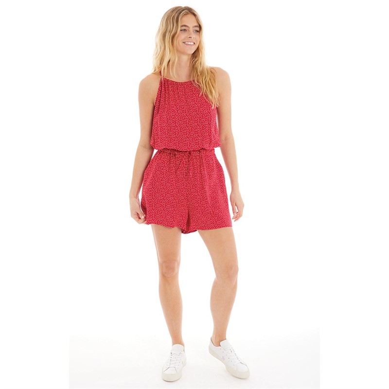 Fluid Womens Halter Playsuit Red