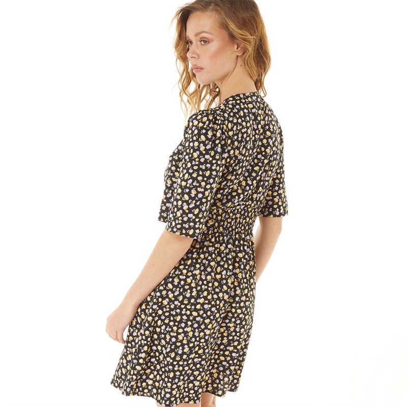 Fluid Womens Half Sleeve Tea Dress Black