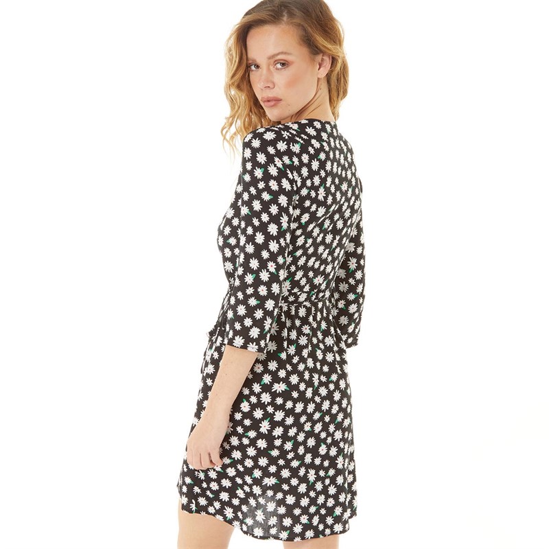 Fluid Womens Floral Wrap Dress Black Floral