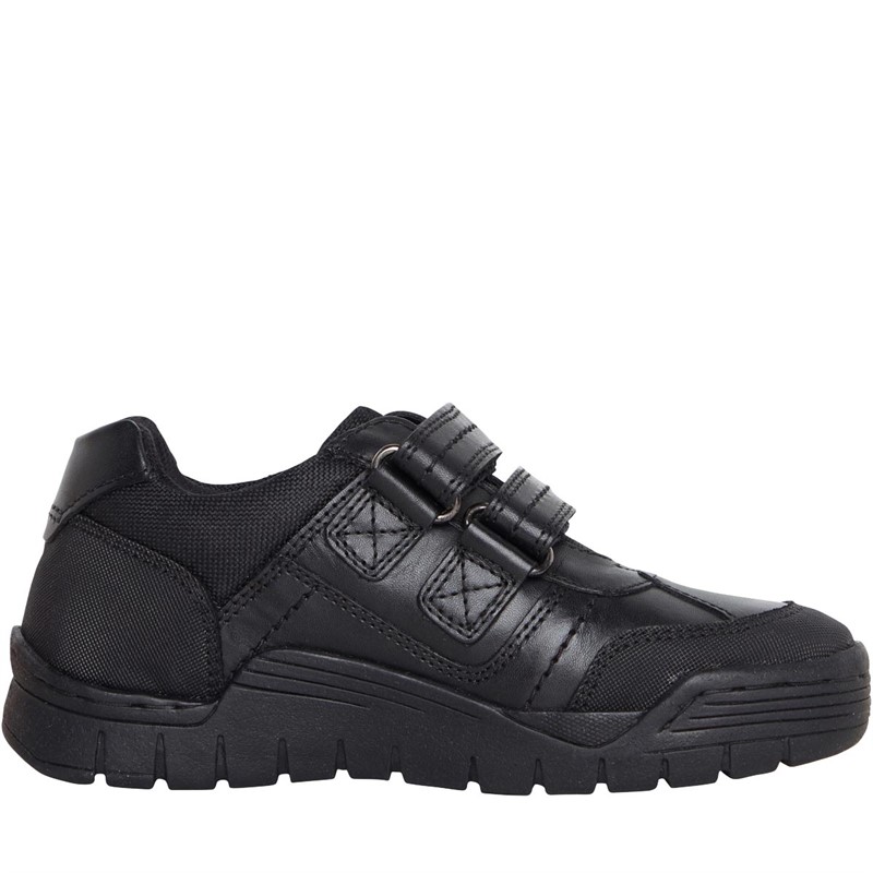 Fluid Boys Leather Velcro School Shoes Black