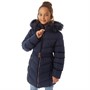Fluid Girls Belted Jacket With Faux Fur Hood Midnight Navy