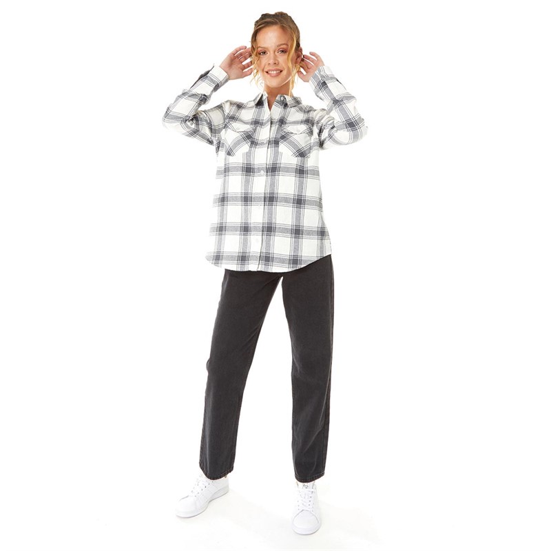 Fluid Womens Yarn Dyed Check Long Sleeve Shirt Grey/Cream Check