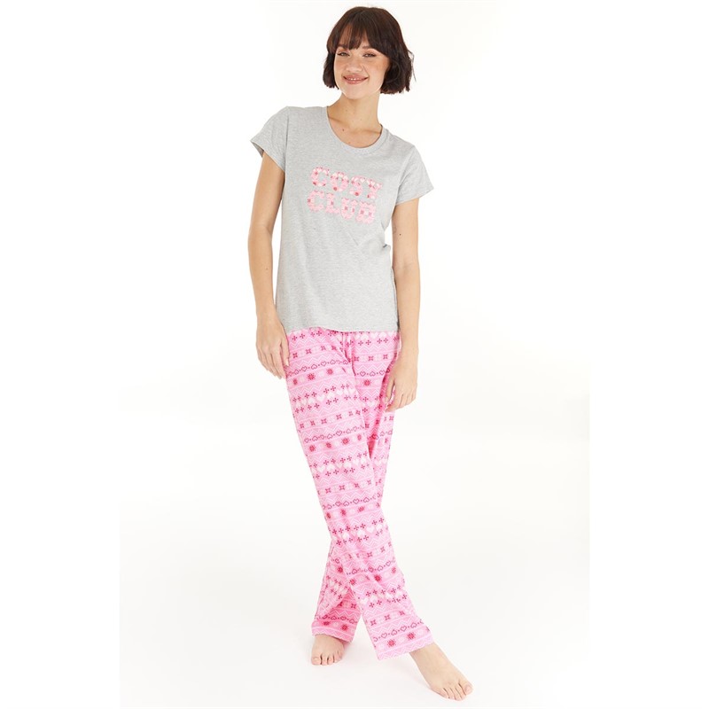 Fluid Womens Cosy Club Mini Me Jersey Set Grey/Pink