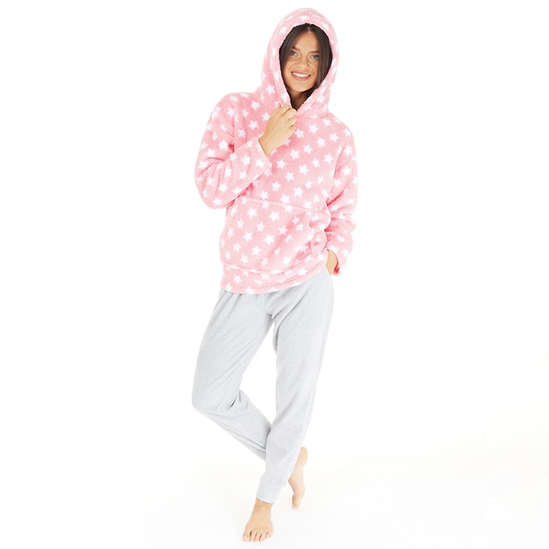 Fluid Womens Frosted Hooded Wellsoft Snuggle Top Pink