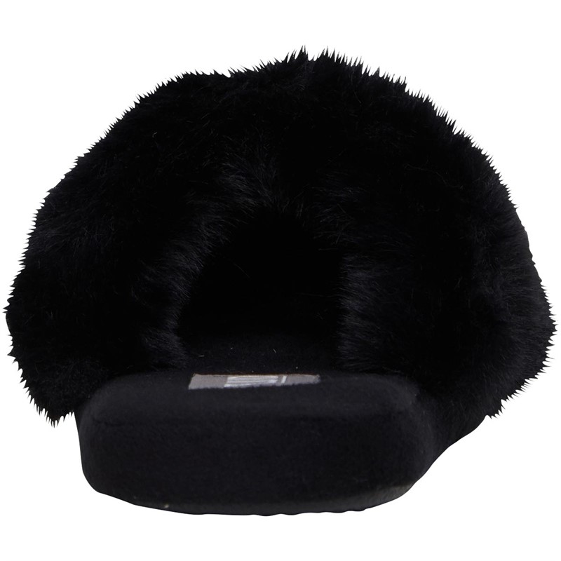 Buy Fluid Womens Faux Fur Open Toe Mule Slippers Black 7851