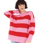 Fluid Womens Striped Crew Neck Sweater Pink/Red