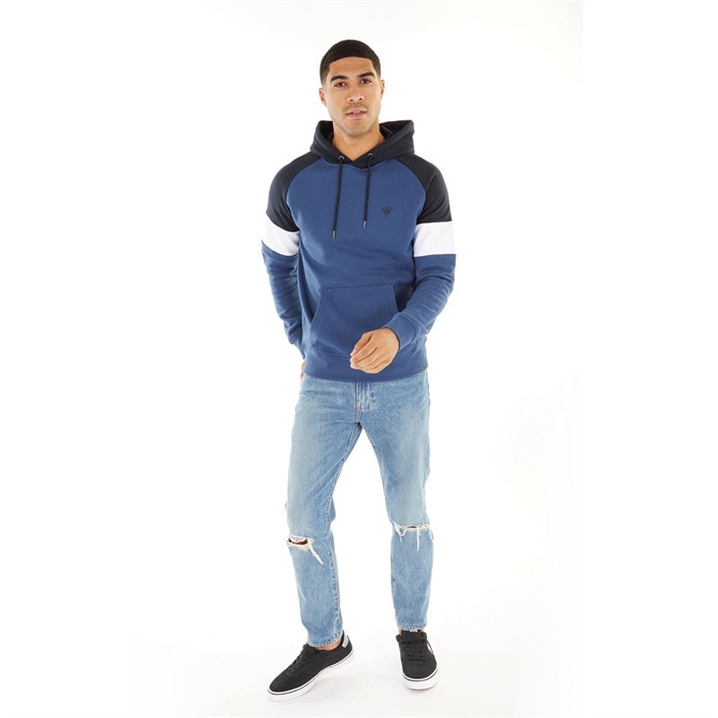 Fluid Mens Stripe Sleeve Hoodie Dark Denim/Dark Denim
