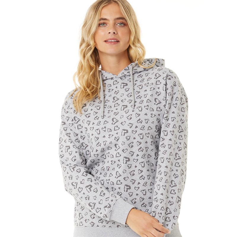 Fluid Womens AOP Heart Hoodie Grey Marl