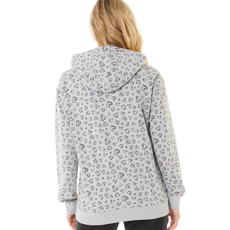 Fluid Womens AOP Heart Hoodie Grey Marl