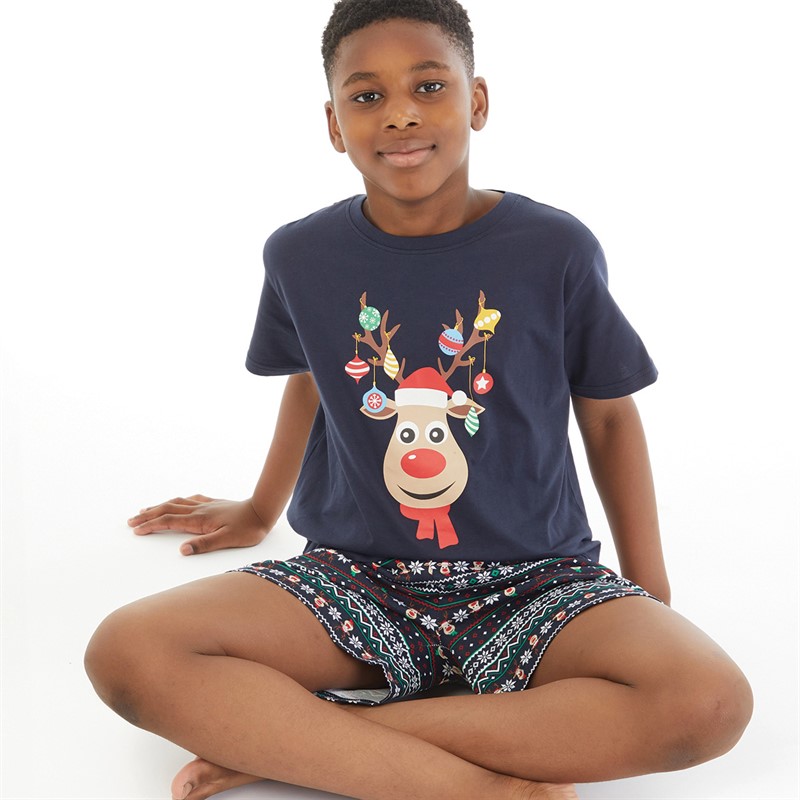 Fluid Boys Christmas Reindeer Pyjamas Shorts Set Multi