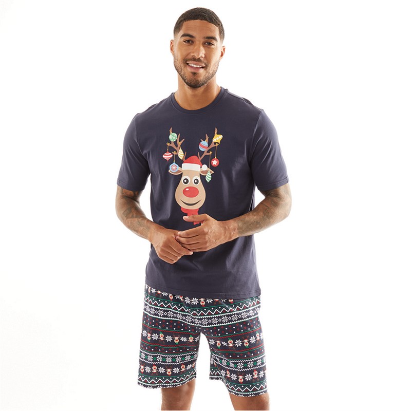 Buy Fluid Mens Christmas Reindeer Pyjamas Shorts Set Multi