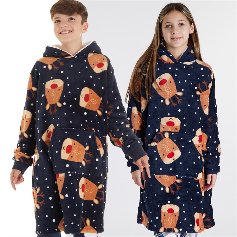 Fluid Kids Christmas Reindeer AOP Oversized Blanket Hoodie Multi