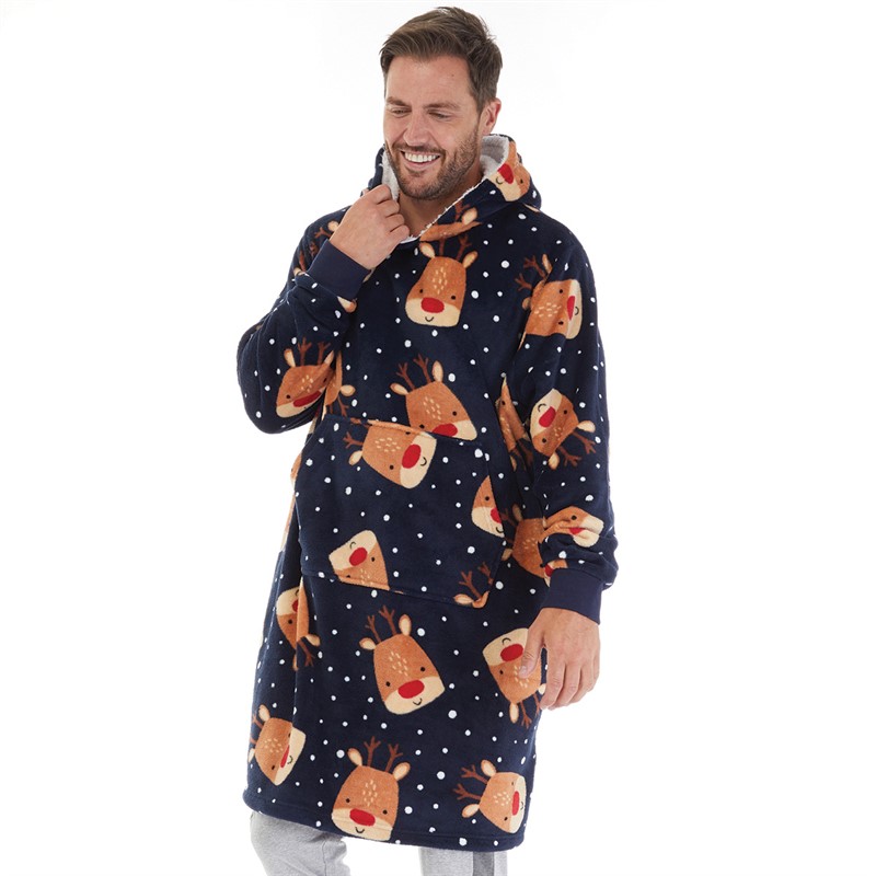 Fluid Mens Christmas Reindeer AOP Oversized Blanket Hoodie Multi