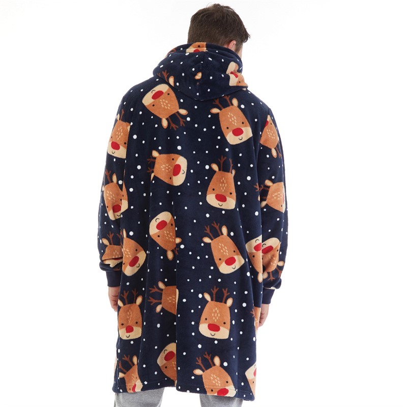 Fluid Mens Christmas Reindeer AOP Oversized Blanket Hoodie Multi