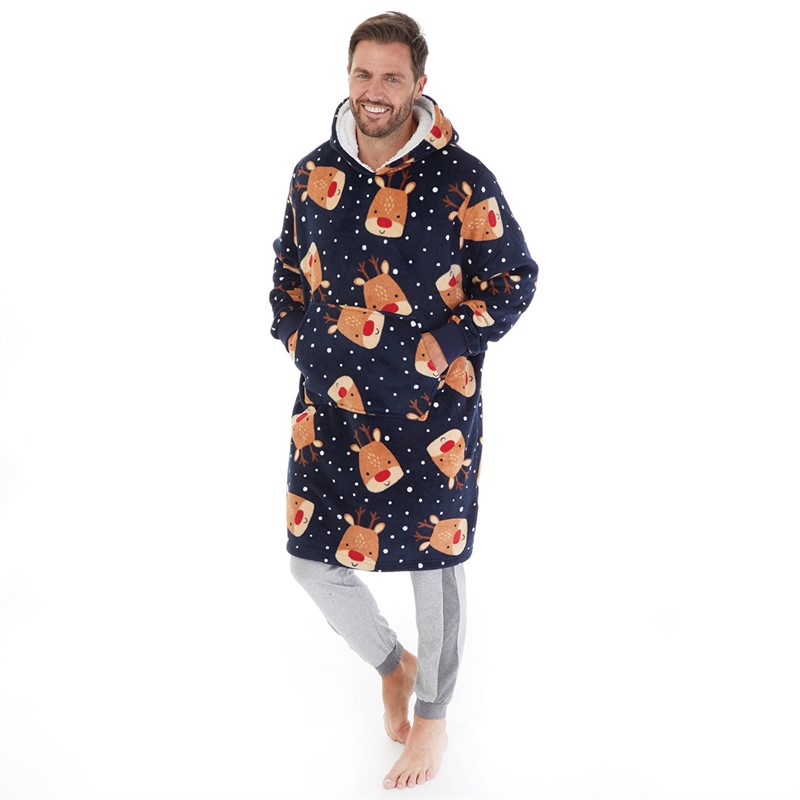 Fluid Mens Christmas Reindeer AOP Oversized Blanket Hoodie Multi