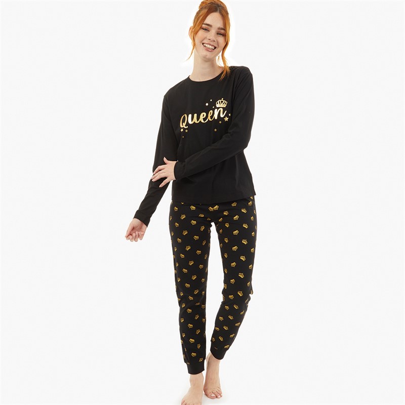 Fluid Womens Matching Queen Pyjama Set Black