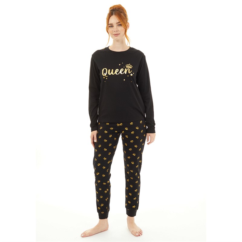 Fluid Womens Matching Queen Pyjama Set Black