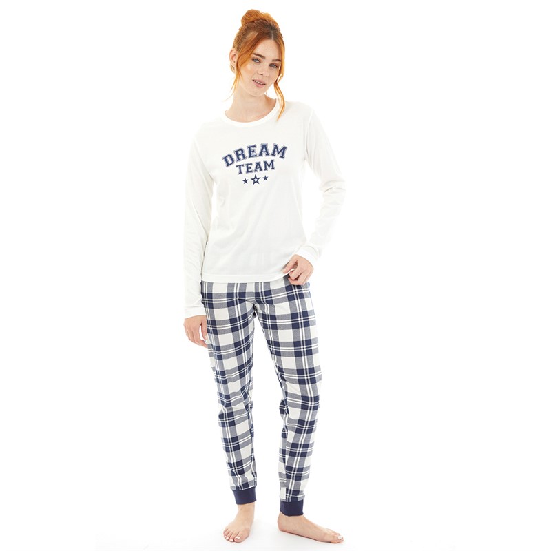 Fluid Womens Family Pyjama Set White/Navy Navy/Cream